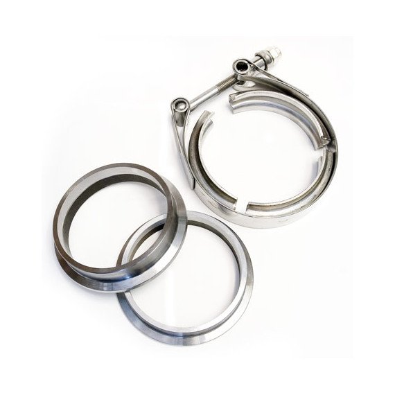 Kit 2 brides acier V-band 4" pour tube 101.6mm + 1 collier inox V-band 4"